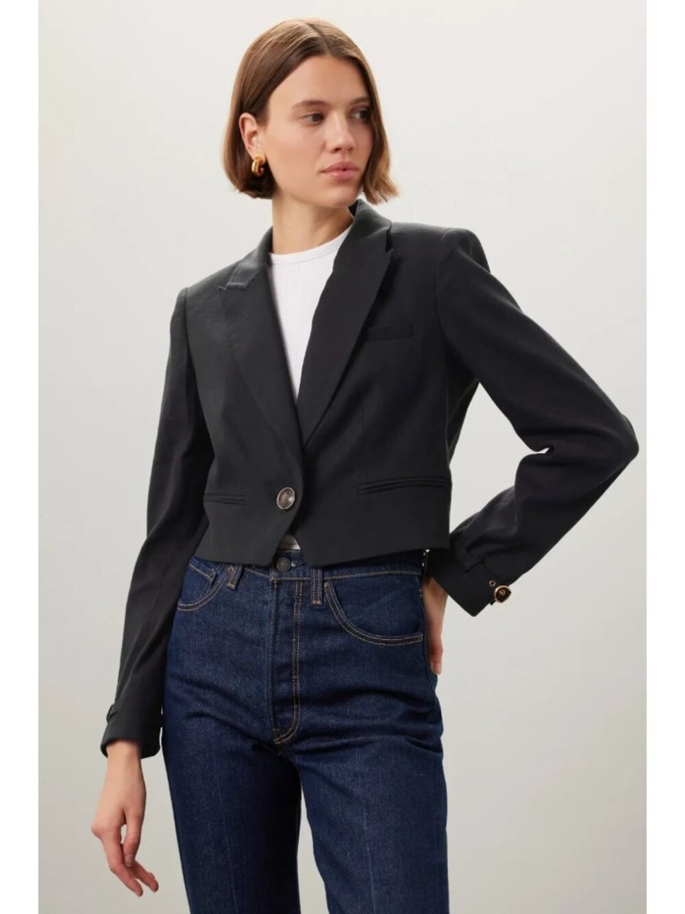 Veronica Beard Girard Black Cropped Single Button Blazer Jacket, Size 6